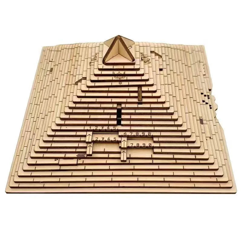 Unique Gifts Wooden Pyramid Puzzle Box With Hidden Compartment Brain Teaser For Adults Kids IQ Challenge Mind Games.
