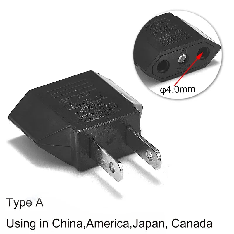 US-Elektrostecker-Adapter, europäisch, EU auf US, Amerika, China, CN, Kanada, CA, Reiseadapter, 2-poliger Stecker, Typ A, Konverter, Netzteil