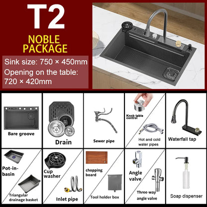 Large Single Slot Embossed Stainless Steel Waterfall Kitchen Sink  Household Wash basin Dishwashing  Sink For Kitchen