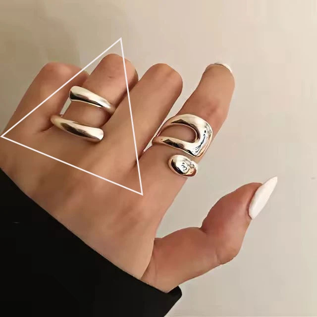 VENTFILLE 925 Sterling Silver Irregular Design Wave Golden Stackable Finger Rings Trendy Adjustable For Women Gifts Dropshipping