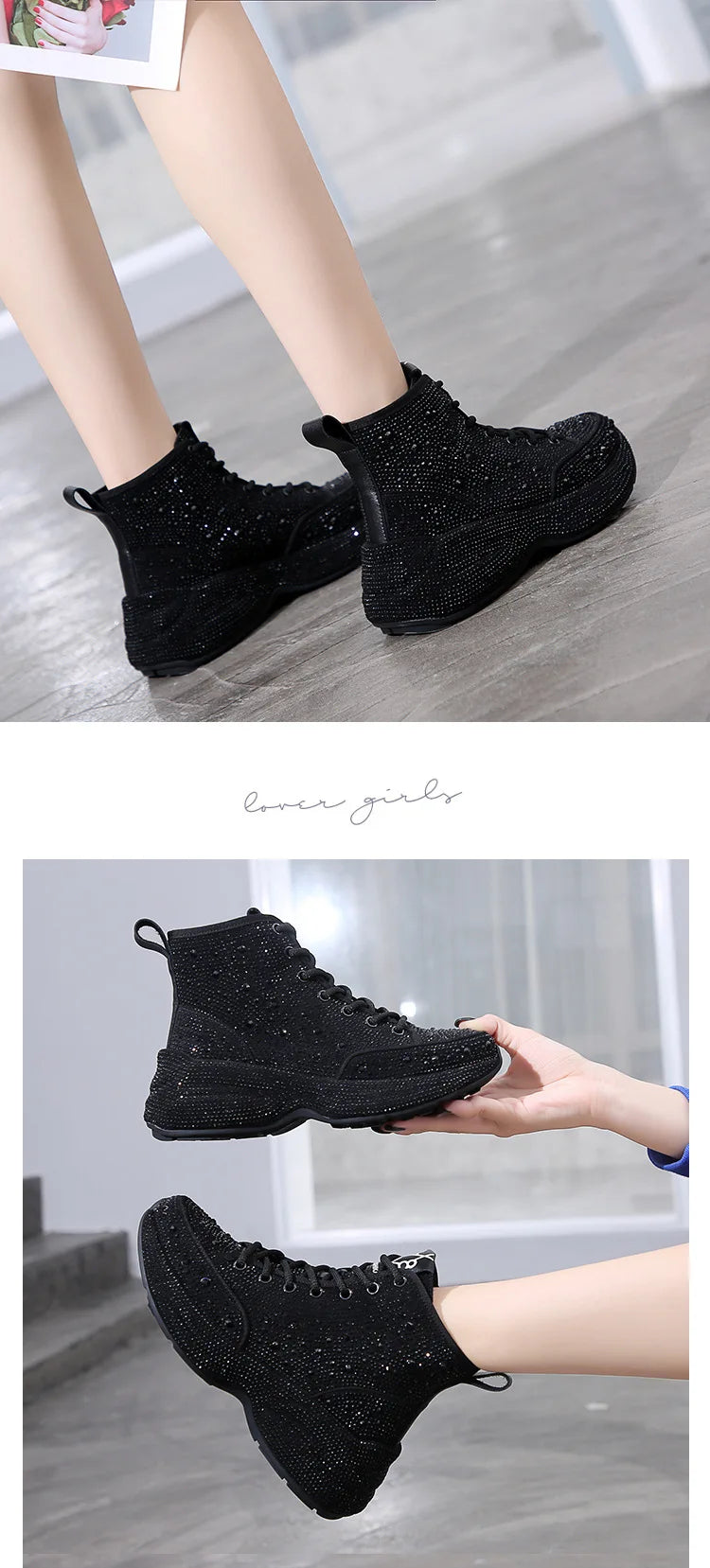 2025 Shiny Rhinestones Thick Sole Autumn Winter Short Ankle Women Boots Women's Shoes for Woman Booties Boots for Women.