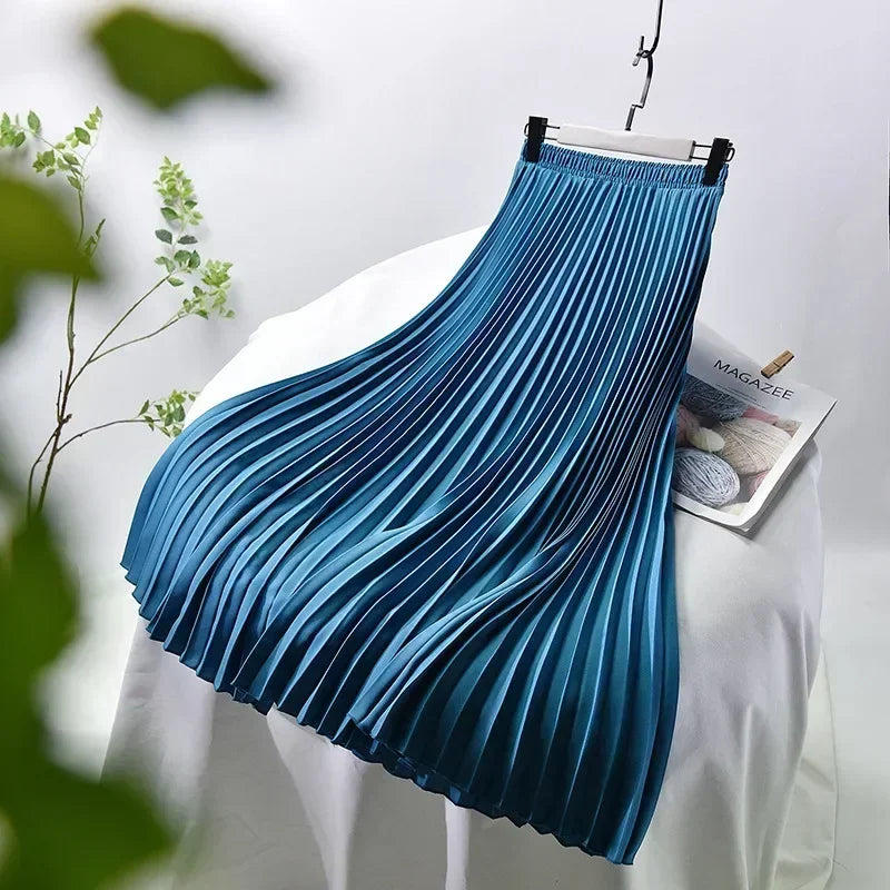 Classical Women Pleated Skirt 90cm/80cm Long Female Elastic Waist Skirt Big Size Velvet Pleated Skirt for Winter Ankle-Length