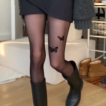Butterfly Print Tights Pantyhose Thigh High Stockings Sexy Women Pantyhose Lingerie Hosiery Thin Nylon Tights Body Stockings.