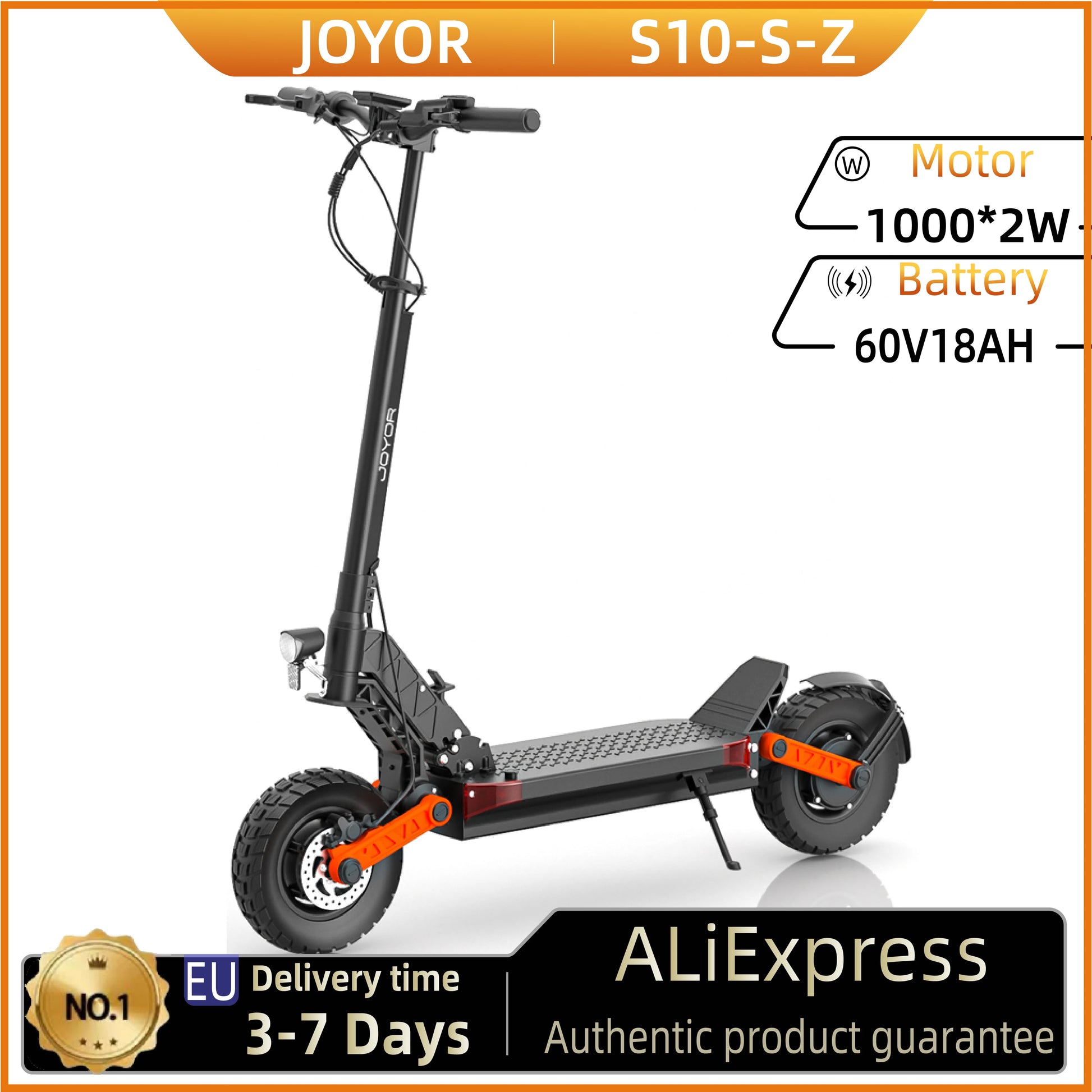 JOYOR S10-S-Z Electric Scooter 60V 18Ah Dual Motor 2000W 10 Inch Tire Adult Escooter 65km/h Max Speed 70-85km Range Black.