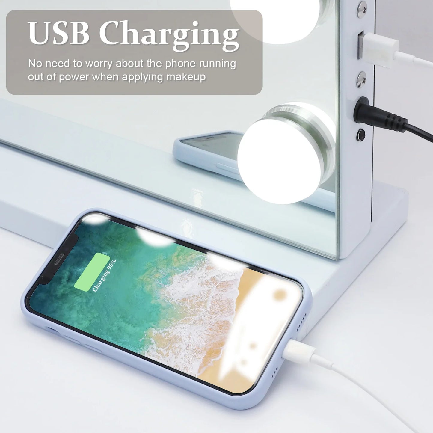 FENCHILIN Vanity Mirror with Lights Hollywood Lighted Makeup Mirror with 15 Dimmable LED Bulbs for Dressing Room Tabletop.