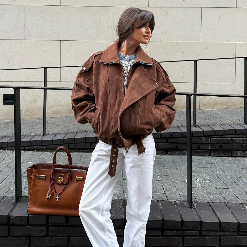 Retro-Jacke, modisch, Frühling und Herbst, lässig, lockere Tasche, langärmelig, trendig, cool, vielseitig, hochwertige Damen-Kurzjacke