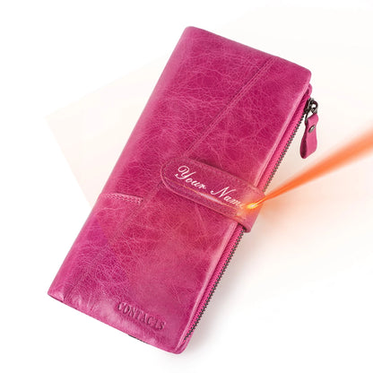 Contact's 100% Genuine Leather Wallet Women Long Coin Purse Hasp Design Clutch Bags Name Engraving Card Holder Wallets Cartera