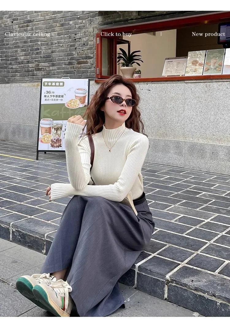 Women Long Sleeve Casual Turtleneck Warm Basic Sweater Chic Autumn Winter 2025 Pullovers Knit Jumpers Solid Color Slim Tops.