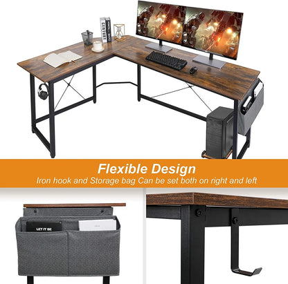 Homfa 66"(176cm) L-förmiger Schreibtisch, Computer-Gaming-Laptop-Schreibtisch, Heimbüro, Eck-Arbeitsplatz, Tisch, Arbeitstisch, 190 cm x 120 cm x 75 cm