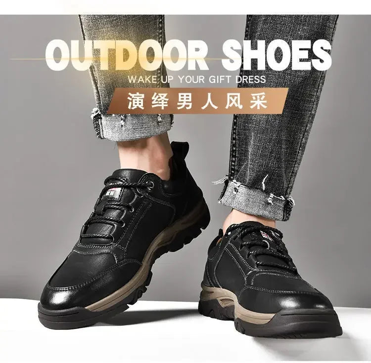 Non-slip Leather Men Hiking Shoes High Quality Man Casual Sneakers Comfortable Sport Shoes Breathable Retro Men Walking Sneakers.