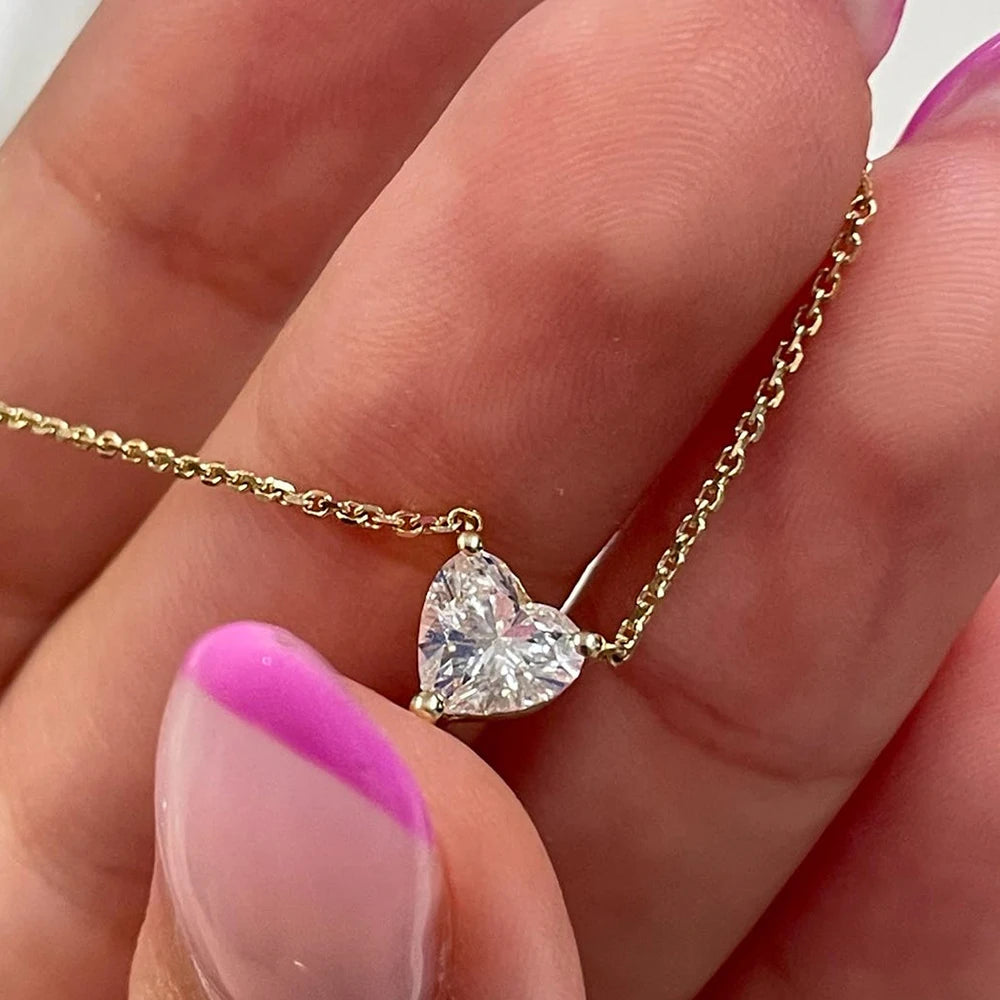 1-3Carat Heart Cut Moissanite Pendant Necklace for Woman S925 Silver Plated 18k Gold Solitaire Diamond Neckchain  Certified.