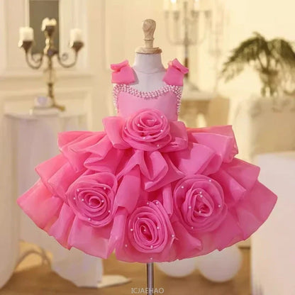 2025 Prinzessinnenkleid zum ersten Geburtstag für Mädchen, neue Hochzeit, Blumenmädchen, Klavieraufführung, Host-Kleid, Party-Kleidung, Outfits, passendes Bankett