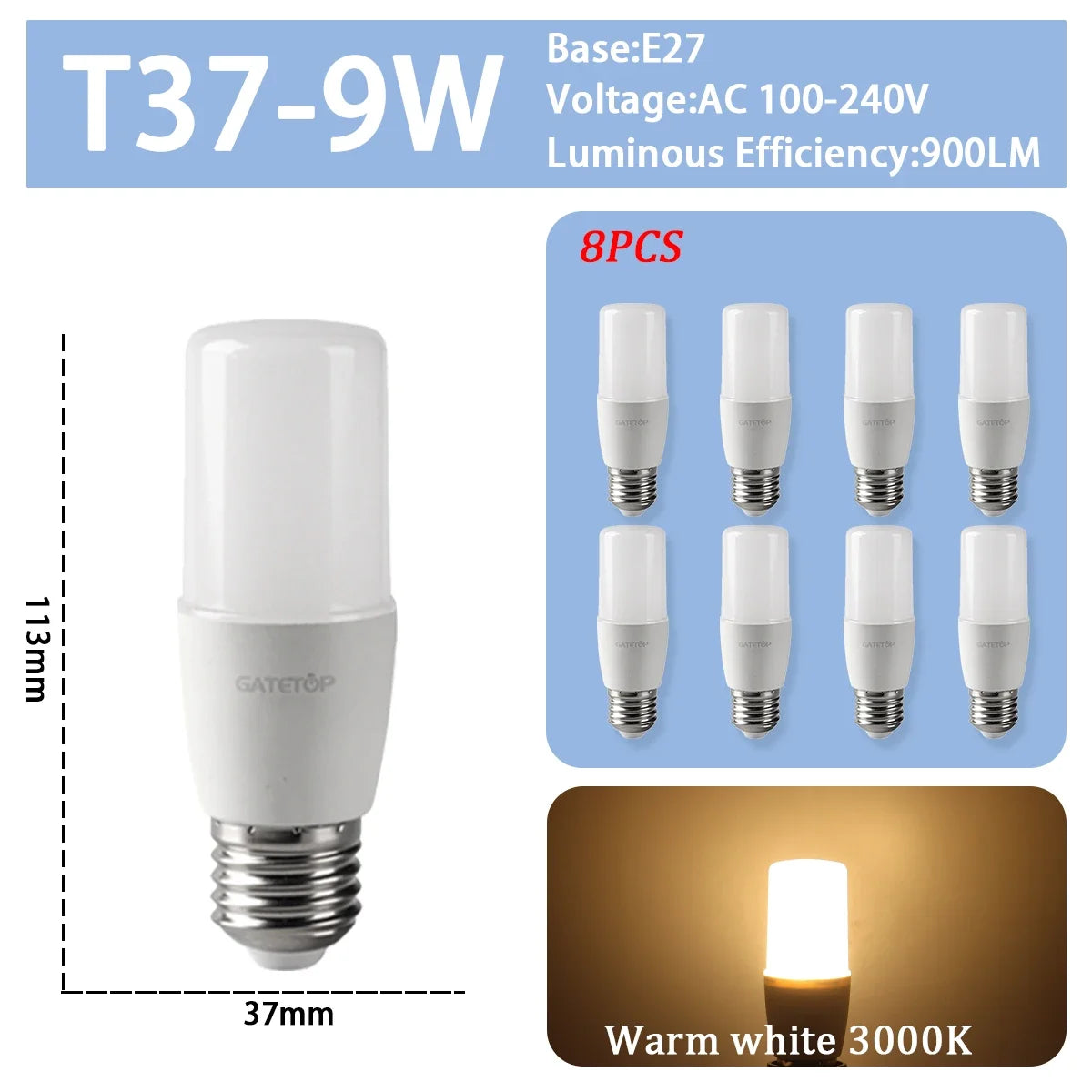 8PCS Led-lampe E27 B22 E14 220V GU10 Spot Licht 9W LED Glühlampe Retro Edison Vintage lampe AC 220V 110V Glas Lampen für Zuhause