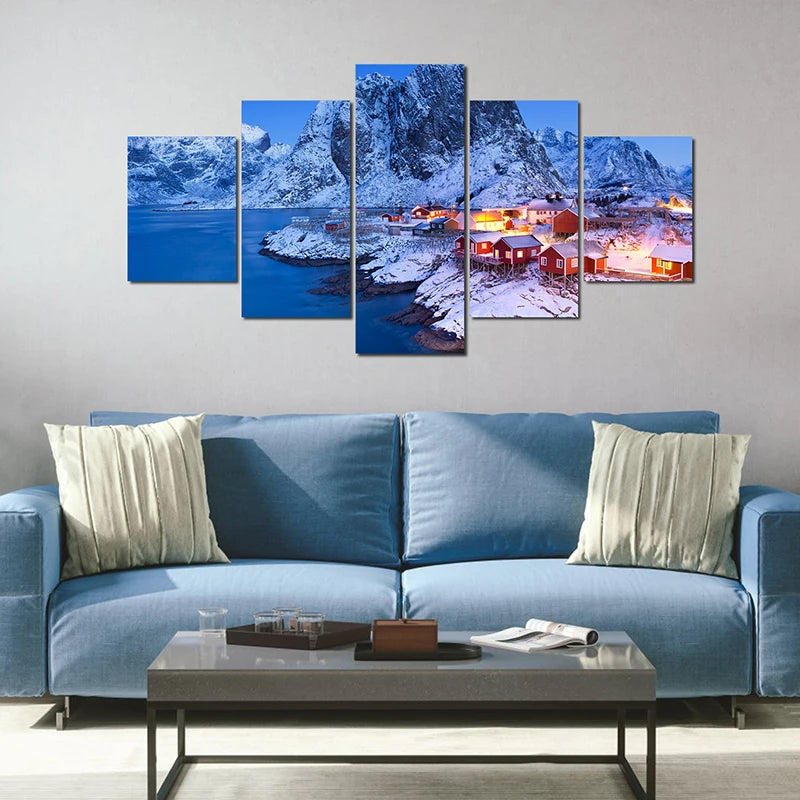 Landscape Canvas Posters Home Decor 5 Pieces Natural Lake Paintings Wall Art Scenery Pictures Modular Living Room Decor Unframed.