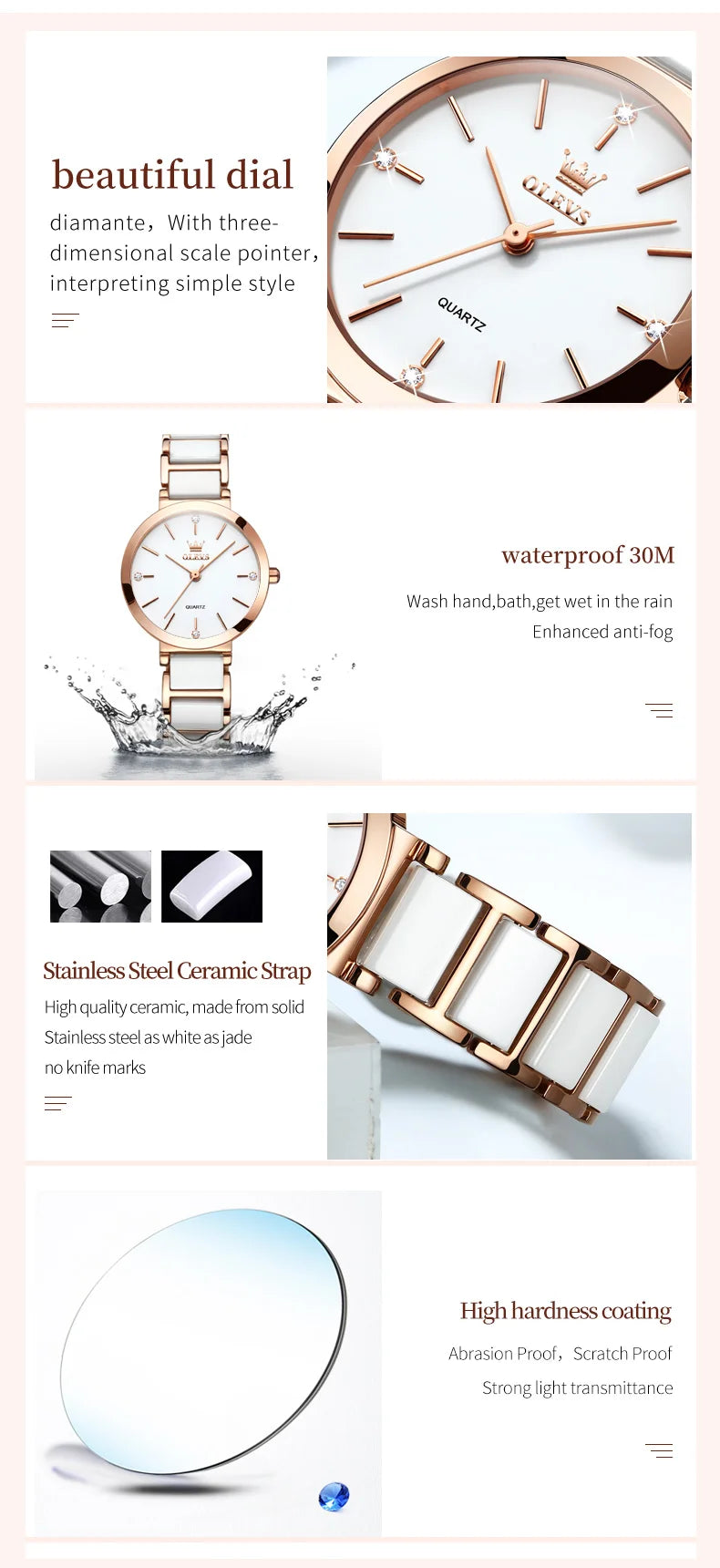 OLEVS Women's Wristwatch Luxury Brand Watch for Women Elegant Bracelet Waterproof Fashion Quartz Ladies Watches Reloj Para Mujer.