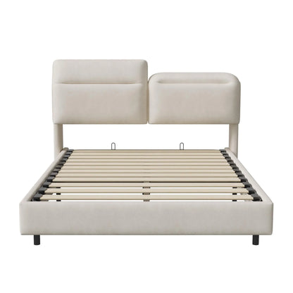 Lazyspace Samt gepolstertes Bett, Doppelbettrahmen, hydraulisches Bett mit Stauraum, verstellbarem Kopfteil und LED-Beleuchtung unter dem Bett