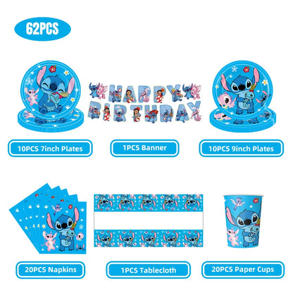 Stitch Party Supplies für Kinder Lilo und Stitch Geburtstag Party Dekorationen Luftballons Banner Tischdecke Hintergrund Geschirr