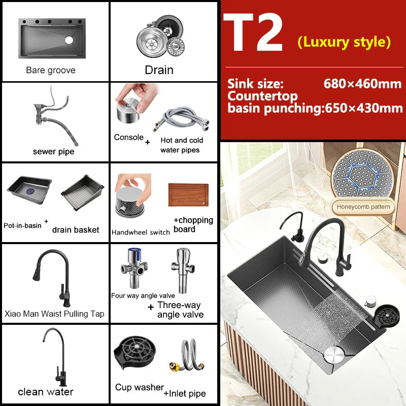 Waterfall Sink Large Single Slot Stainless Steel Kitchen Sink Embossed Washbasin Under The Basin Installation For Kitchen