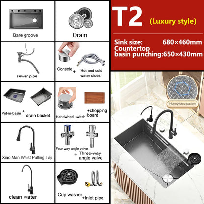 Waterfall Sink Large Single Slot Stainless Steel Kitchen Sink Embossed Washbasin Under The Basin Installation For Kitchen
