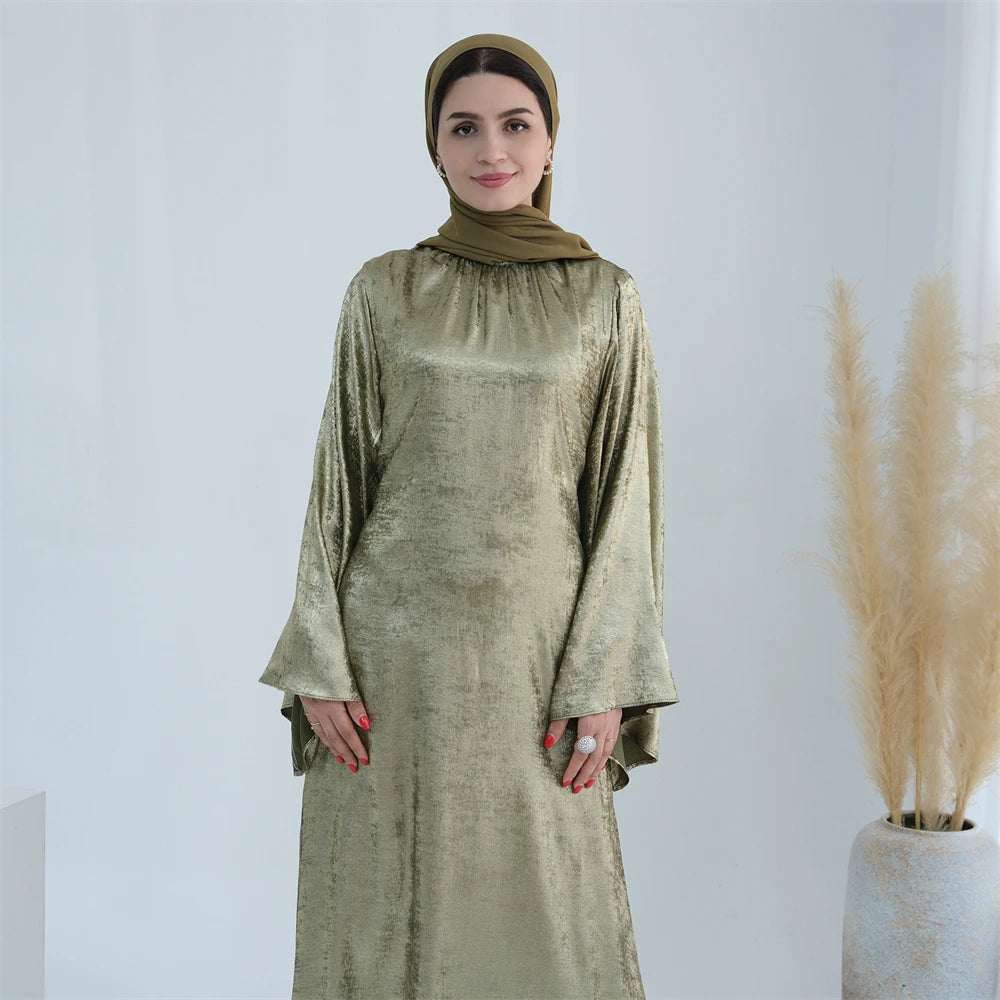 Ramadan Satin Shimmer Abaya Damen Dubai Luxury Islam Muslim Kaftan Dresses Kebaya Abayas For Women Robe Musulmane Femme Vestidos.