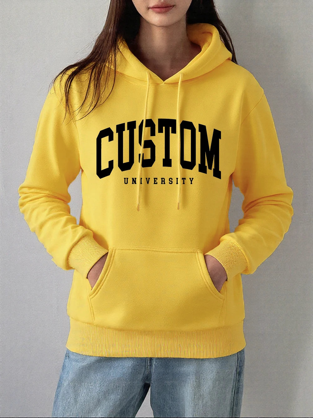 Custom University Printed Hoodies Women Basics Pocket Sweatshirts Autumn Fleece Warm Pullovers Comfortable Casual Womans Clothes.