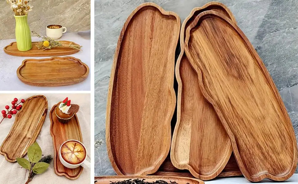 Wooden Tea Tray Cloud Shape Fruit Dessert Candy Plate Retro Tea Coffee Cup Breakfast Plate Decorative Jewelry Cosmetic Organizer.
