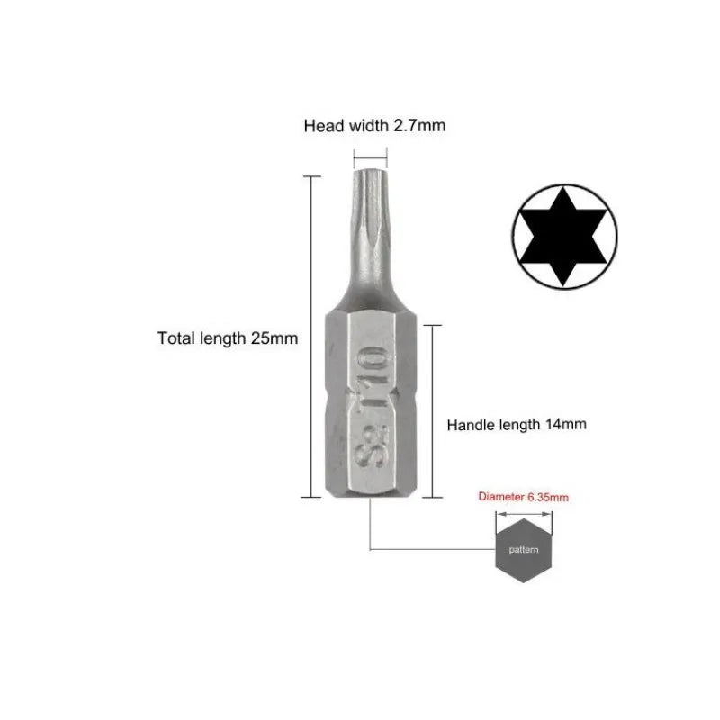 1 Zoll T6 T7 T8 T9 T10 T15 Torx-Schraubendreher-Bit-Set S2 Stahl 1/4 Zoll 6,35 mm Sechskantschaft Elektrowerkzeuge