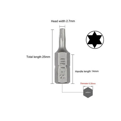1 Zoll T6 T7 T8 T9 T10 T15 Torx-Schraubendreher-Bit-Set S2 Stahl 1/4 Zoll 6,35 mm Sechskantschaft Elektrowerkzeuge