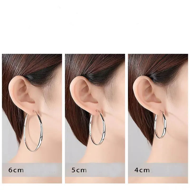 Senlissi - New 18K Gold Plated Hoop Earrings For Women 925 Sterling Silver  3.0mm Fashion Earring Cерьги Kольца 3/4/5/6/7CM.