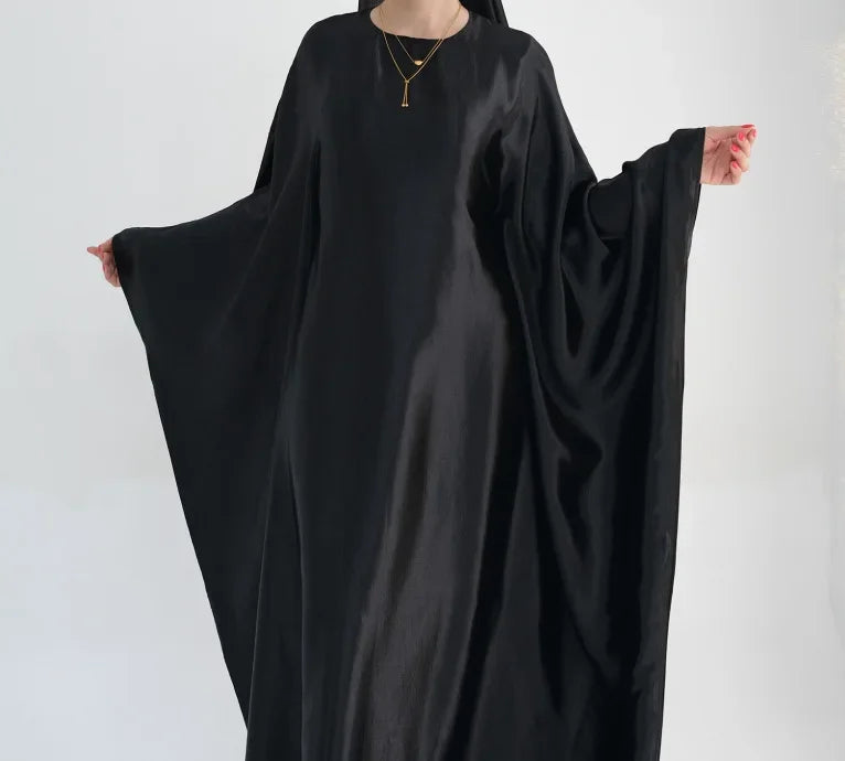 Batwing Butterfly Satin Abaya Dubai Luxury Muslim Kaftan Maxi Dress Abayas For Women Kebaya Robe Caftan Marocain Femme Vestidos.