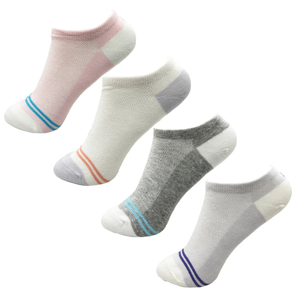 4 Pairs Cotton Women's Boat Socks No Show Socks Set for Lady White Invisible Cotton Socks Pack Pink Black Breathable Summer