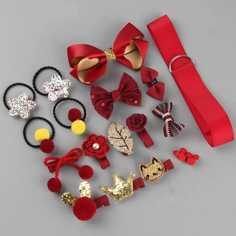 18 Pcs Hair Clip Set Cute Hair Accessories Girl Cartoon Hair Clip Headwear Bow Flower Animal Hairpin Hair Ring Box Not Included