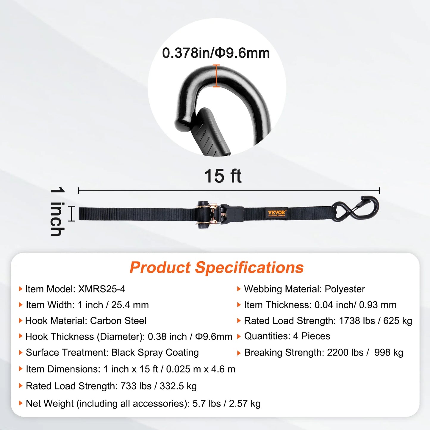 SucceBuy 4 Stück Anhänger-Ratschen-Spanngurte mit gepolsterten Griffen, Haken-Bremsbindegürtel für die Bewegen, Sicherung von Fracht und Motorrädern