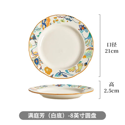 1PC Chinese-style Ceramic Plates New Flower-patterned Dinner Plates Ceramic Fruit Salad Plates Exquisite Kitchen Accessories