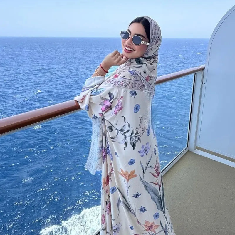 2025, Sommer-Strickjacke mit arabischem Blumenmuster für muslimische Frauen, elegante Dubai-Hijab-Abaya mit innerem islamischem Urlaubsoutfit, neues Türkei-Kleid