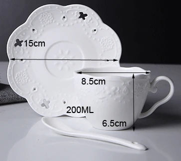 200ML. white embossed porcelain tazas cafe cup and saucer, ceramic cappuccino cup, vintage latte cup, turkish tea cups, tazze.