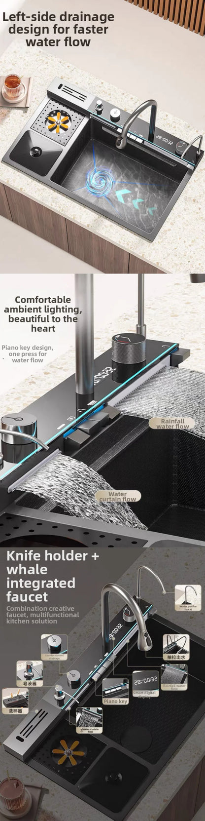 spülbecken küchen new design High-end kitchen sink Knife holder with integrated whale-shaped faucet storage trash can 82*48cm