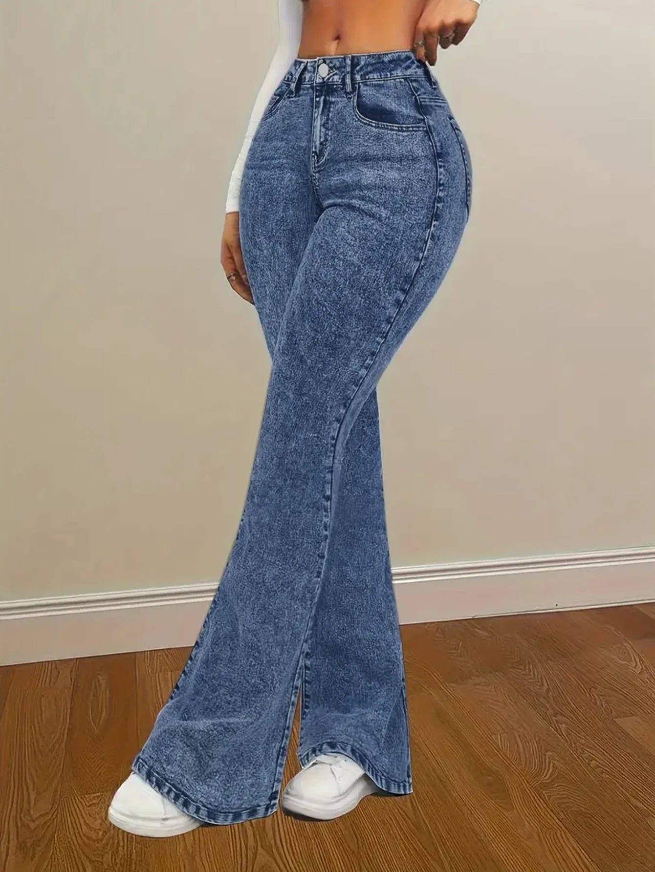 Women's Fashion Slim Fit Casual Micro Flared Jeans High Waist Bootcut Denim Pants Mid Rise Wide Leg Trousers.