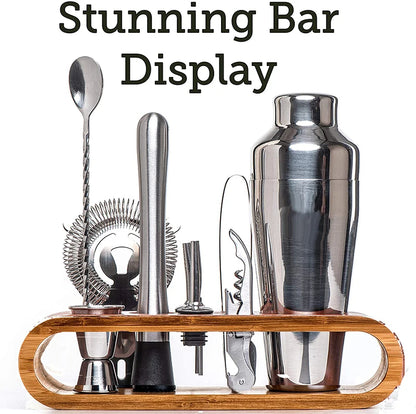 Cocktail Bar set Mixology Bartender Kit: 10-Piece Bar Tool Set with Stylish Bamboo Stand.