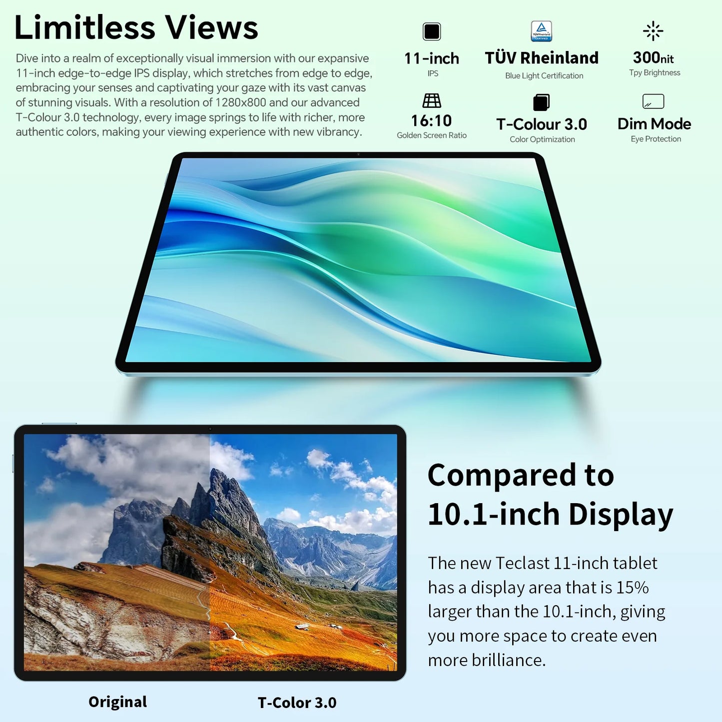 Teclast P50 Android 14 Tablet 11" IPS Max 14GB RAM 128GB ROM Unisoc T606 8-core 13MP Camera 8000mAh Type-C 4G LTE TÜV Rheinland.