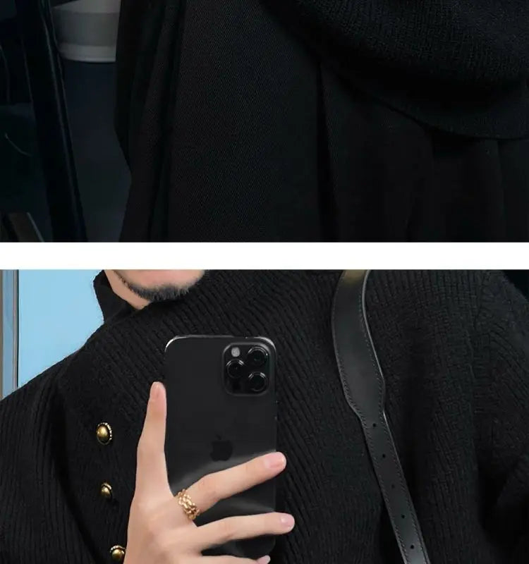 Vintage Trend Casual Autumn Winter New Men Turtleneck Solid Button Fashion Luxury Business Long Sleeve Pullovers Knitted Tops.