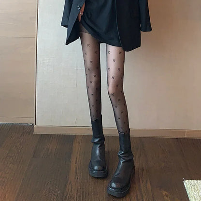 Black Polka Dot Butterfly Knot Tights Ultra Thin Women's Stockings Prevent Snagging Sexy Silk Pantyhose Spring Summer.