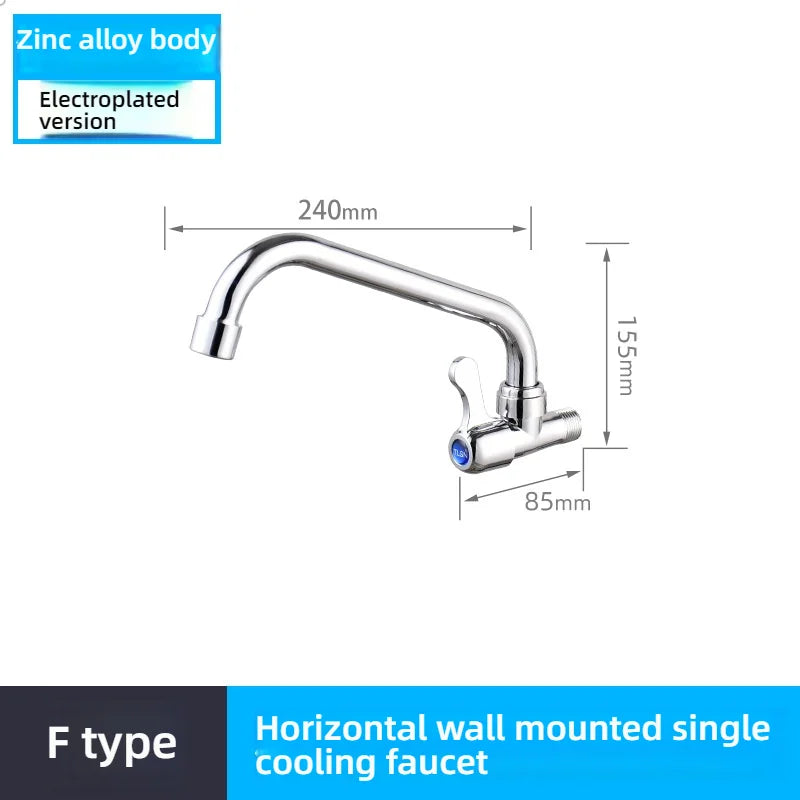 Kitchen Stainless Steel Faucet Wall Mounted Rotate Single Cold Water Sink Tap Household Kitchen Universal Faucet