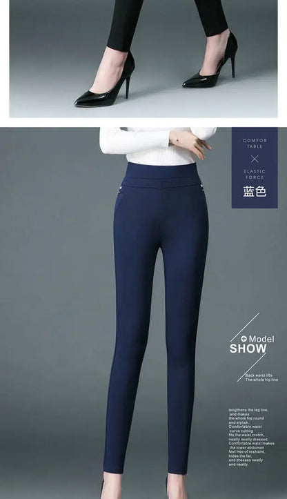 Büro Dame Koreanische Mode Gerade Hosen Weibliche Elastische Band Hohe Taille Feste Große Größe 5XL Frauen Herbst Elegante Hosen 2023