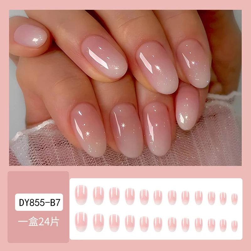 24Pcs Oval Short Pink Press on Nails Simple Ombre Spring False Nail for Sweet Sassy Cool Women&Girl Removable Wearable Nail Art.