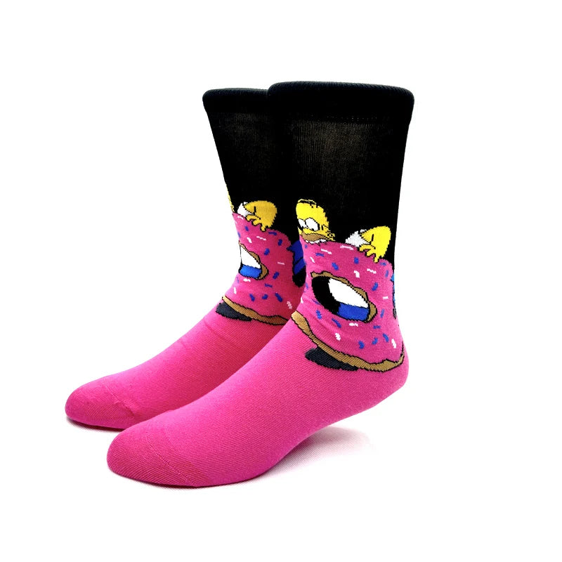New 1 Pair The Simpsons Harajuku Women Men Socks Cartoon Personality Skateboard Socks Anime Middle Tube Cotton Unisex Socks.