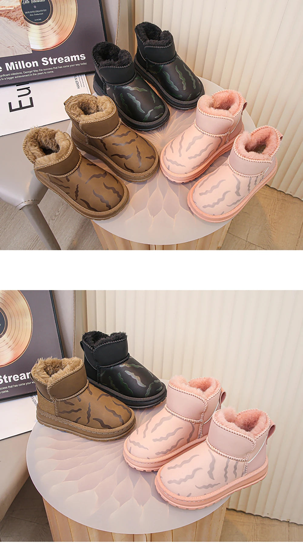 Winter Plush Boots For Children Thick Warm Faux Fur Snow Boots Soft-soled Anti-slippery Boy's Girl's Warm Boots Winter Shoes Kid.