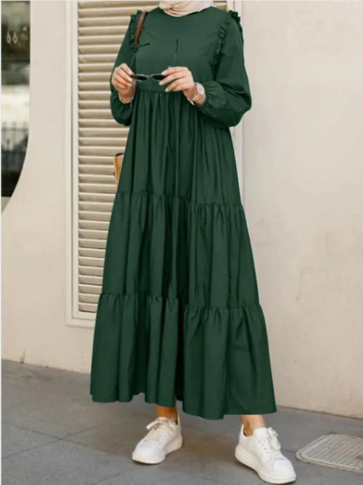 2025 Vintage Solid Muslim Dresses Women Dubai Abaya Islamic Maxi Dress Robe Females Elegant Sweet Party Sundress Kaftan Vestidos.