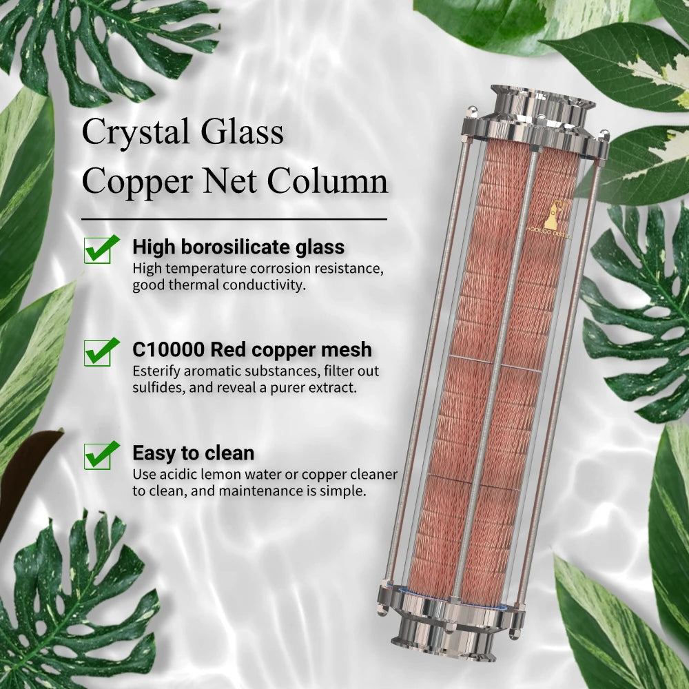 HOOLOO CT Distiller Electric Hydrolat Essential Oil Still Moonshine Still Copper lid Glass Copper Mesh Column Home Fragrance.