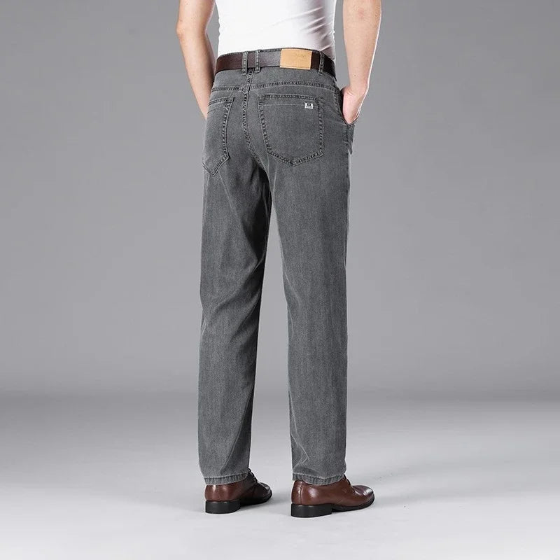 Business Lyocell Jeans Men Summer New Thin Fashion Straight Breathable Brand Pants Male Slim Comfortable  Denim Trousers.